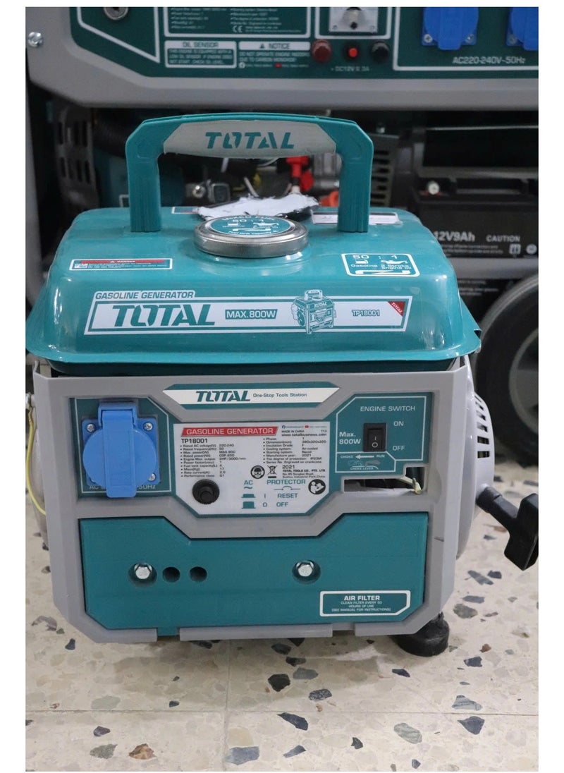 TOTAL Gasoline Generator 800W (TP18001) – Portable 2-Stroke Generator, 0.8kW Max Output, 4L Fuel Tank, Air-Cooled, Ideal for Outdoor Use, Camping, and Emergency Power