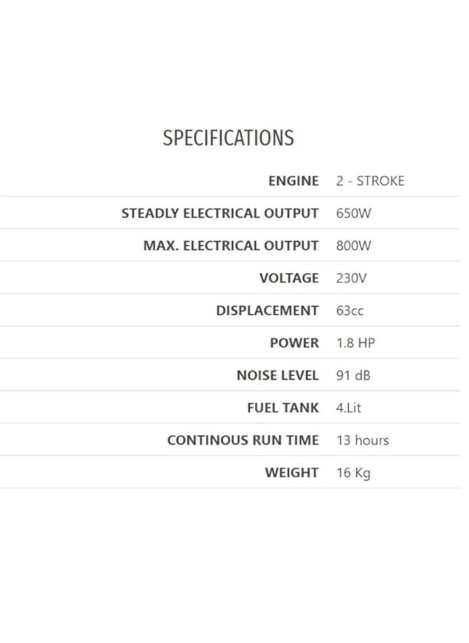 TOTAL Gasoline Generator 800W (TP18001) – Portable 2-Stroke Generator, 0.8kW Max Output, 4L Fuel Tank, Air-Cooled, Ideal for Outdoor Use, Camping, and Emergency Power