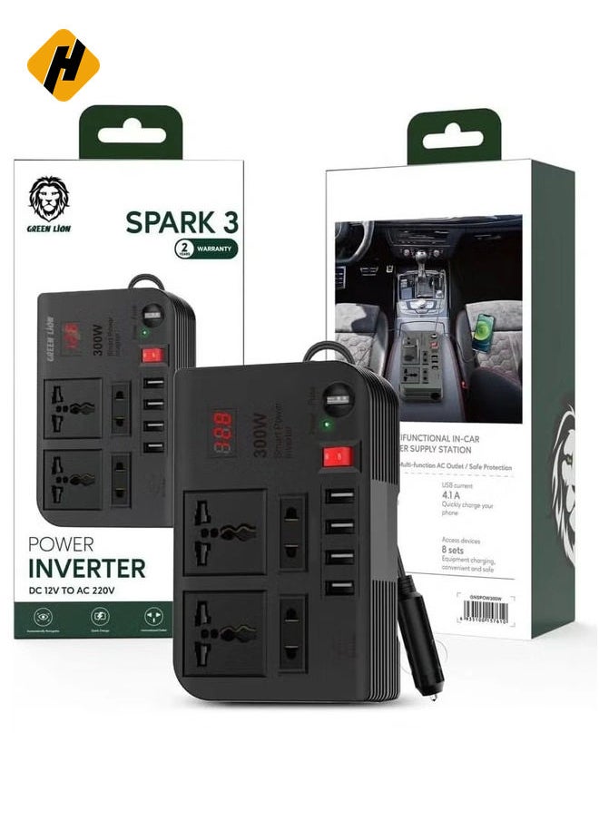 Powerful 300W Car Inverter: Converts 12V/24V DC to 220V AC with 4 USB Ports for Rapid Charging and Dual Universal Sockets for Flexibility