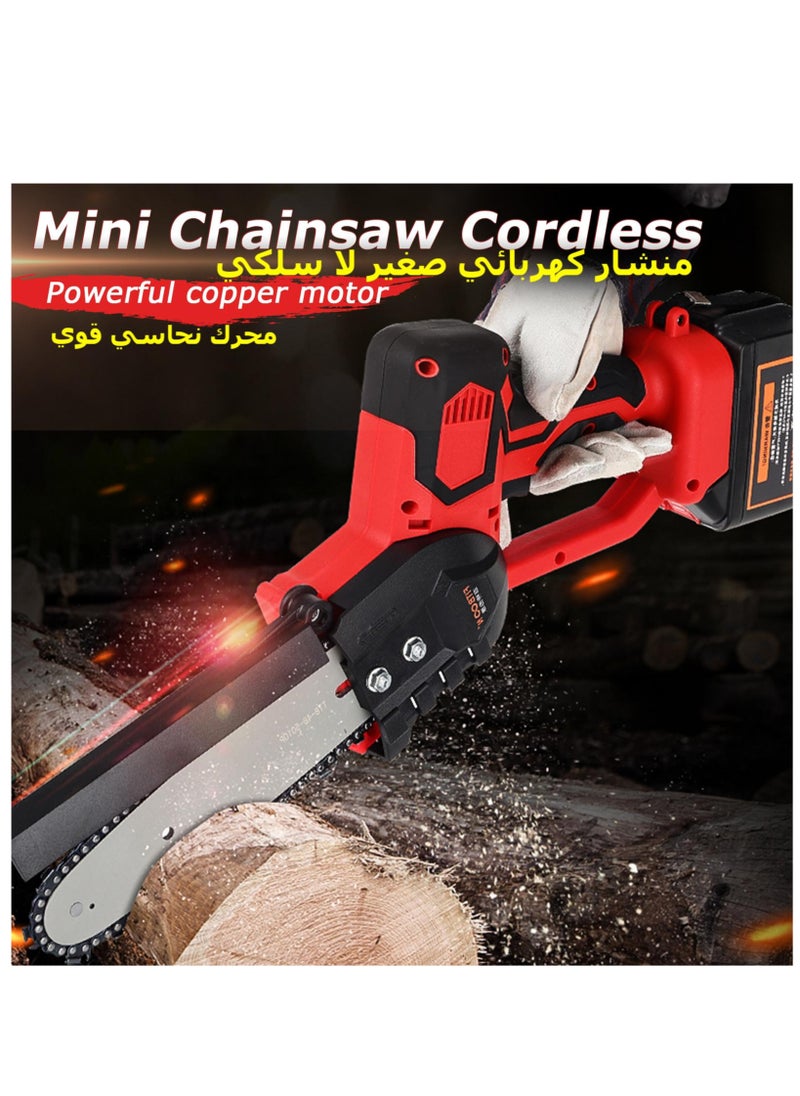 800W 21V Mini Chainsaw Rechargeable Cordless Small Wood Chainsaw Pruning Chainsaw Portable Electric Saw for Tree Branch Wood Cutting, Red