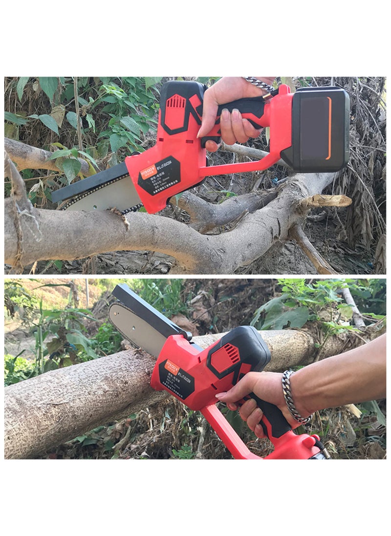 800W 21V Mini Chainsaw Rechargeable Cordless Small Wood Chainsaw Pruning Chainsaw Portable Electric Saw for Tree Branch Wood Cutting, Red