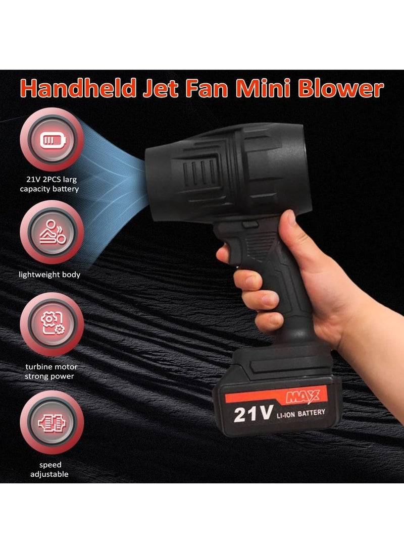 Jet Dry Mini Blower Turbo Jet Fan with 21V 2PCS Large Capacity Battery Lightweight Body Turbine Motor Strong Power Speed Clear the Fallen Leaves and Dust at Home