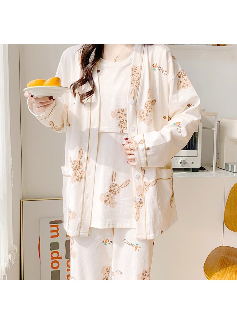 1 x 5 pcs Postpartum Nursing Pajama Set for Spring  Autumn 2161 letters adorable rabbit [in short sleeve]]