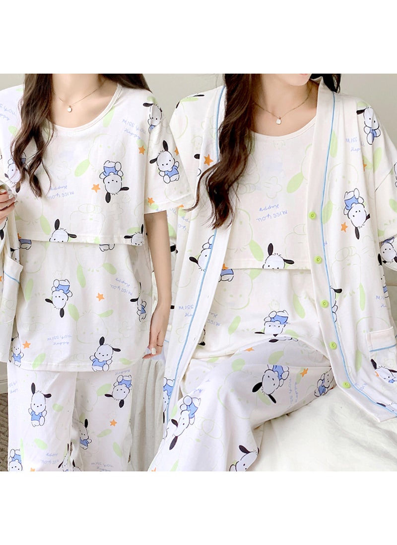 1 x 5 pcs Postpartum Nursing Pajama Set for Spring  Autumn 2165 painting Harpa dog [in short sleeve]]