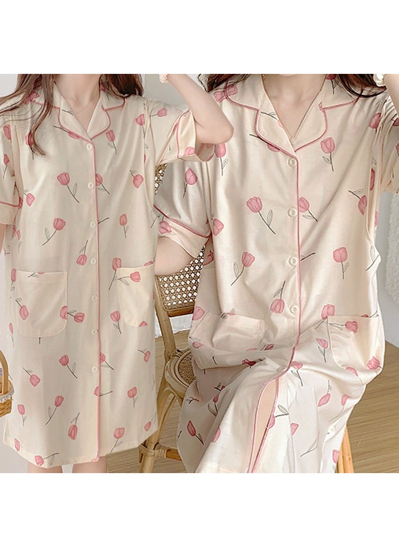 1 x 5 pcs Summer Cotton Maternity Nightgown Nursing Dress 616 pit Rose [pure cotton]]