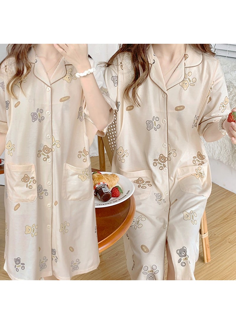 1 x 5 pcs Summer Cotton Maternity Nightgown Nursing Dress 611 painting cute bear [pure cotton]]