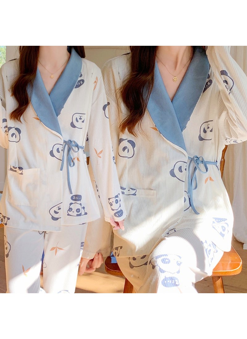 1 x 5 pcs Postpartum Nursing Pajamas for Spring and Autumn 023 leaves panda [pure cotton]]