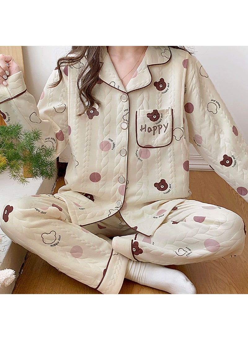 1 x 5 pcs Thick Cotton Maternity Nursing Pajamas for Autumn Winter 563 bear lapel