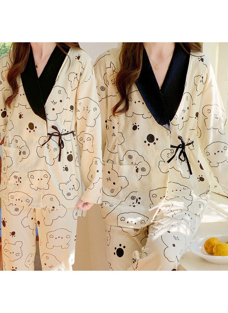 1 x 5 pcs Cotton Maternity Pajamas Nursing Sleepwear Set 021 bear paw cute bear [pure cotton]]