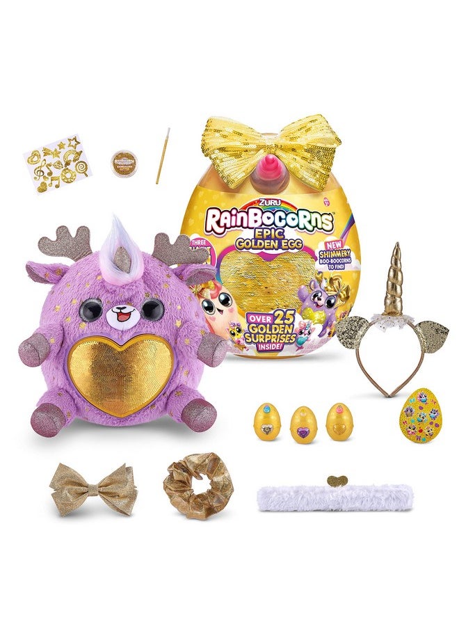 Epic Golden Egg By Zuru (Reindeer), Girls Toy Includes Stuffed Animal With 25+ Golden Surprises, With Rings, Stickers, Bows, And More - Girls Gift Idea