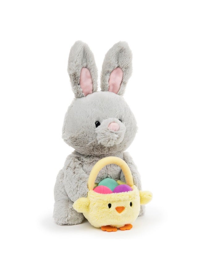 Amazon Exclusive Easter Bunny With Basket And Easter Eggs, Easter Decorations, Bunny Stuffed Animal For Ages 1 And Up, Gray, 10