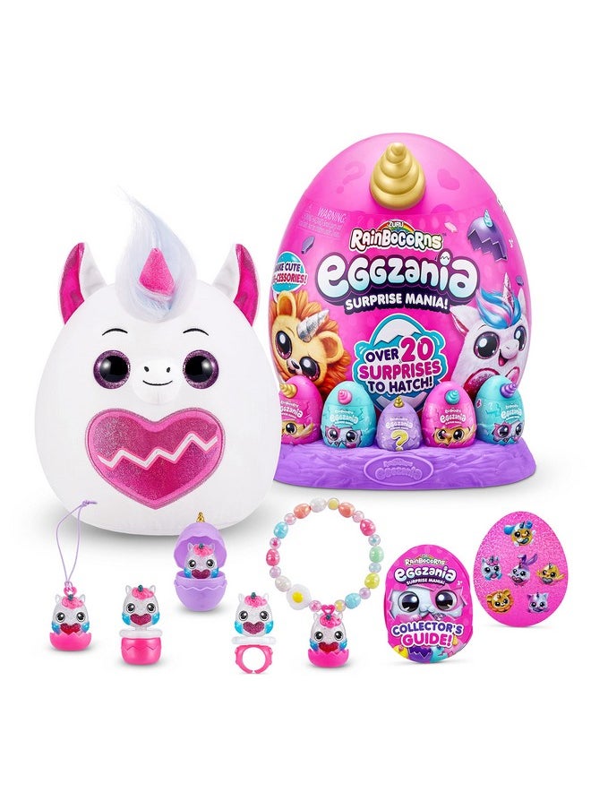 Eggzania Surprise Mania Series 1 (Unicorn) By Zuru, Collectible Plush Stuffed Animal, Surprise Eggs, 5 Mini Eggs, Stickers, Diy Jewelry, Slime, Ages 3+ For Girls, Children