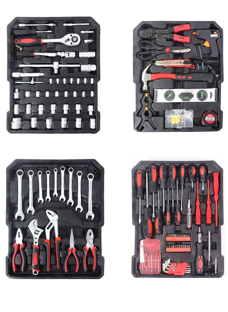 799pcs Aluminum Trolley Case Tool Set Silver, House Repair Kit Set, Household Hand Tool Set, with Tool Belt,Gift on Father's Day (Black)