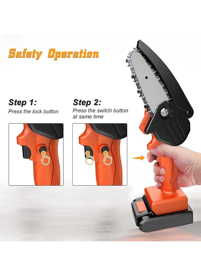 Cordless Electric Chainsaw Handheld Logging Saw Mini Pruning Tool with 4-Inch and 6-Inch Blades