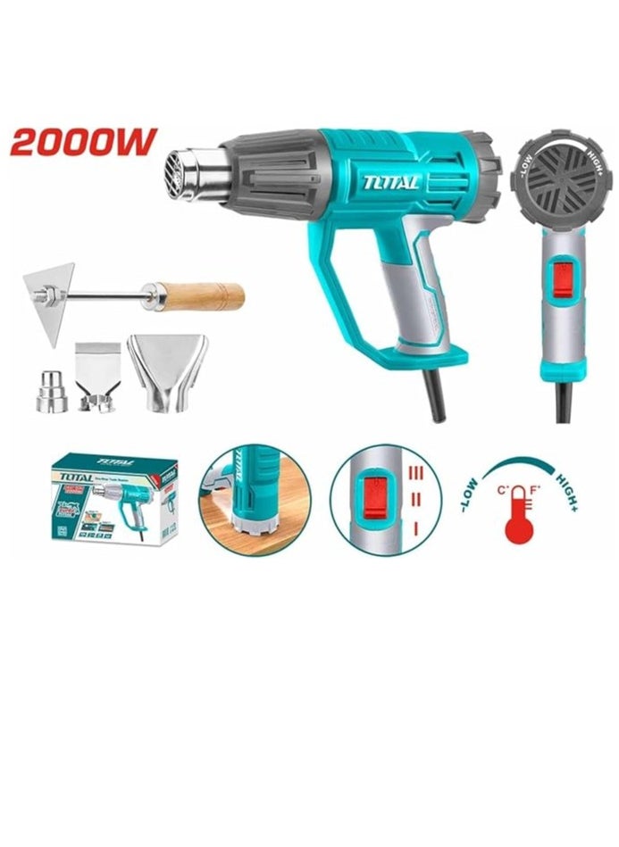 TOTAL Heat Gun 2000W, Adjustable Temperature 50°C to 550°C, Professional Hot Air Gun with Nozzles & Scraper for DIY, Crafting, Shrink Wrapping, and Paint Removal