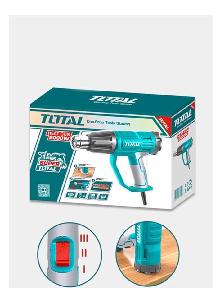 TOTAL Heat Gun 2000W, Adjustable Temperature 50°C to 550°C, Professional Hot Air Gun with Nozzles & Scraper for DIY, Crafting, Shrink Wrapping, and Paint Removal