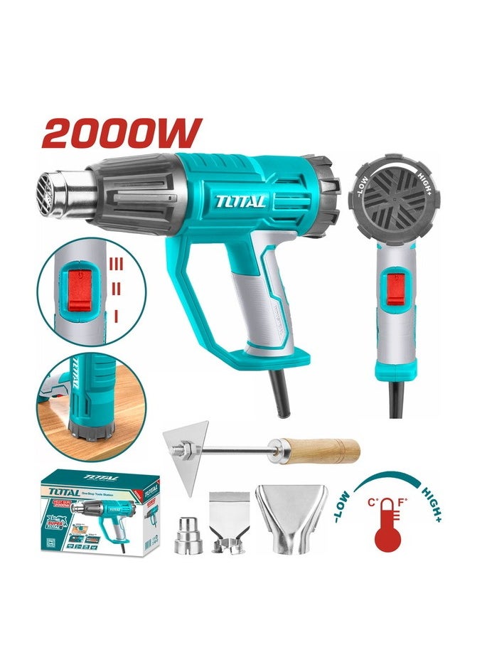 TOTAL Heat Gun 2000W, Adjustable Temperature 50°C to 550°C, Professional Hot Air Gun with Nozzles & Scraper for DIY, Crafting, Shrink Wrapping, and Paint Removal