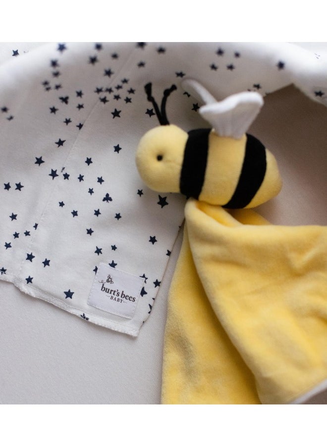 Baby Plush Toy Lovey, Hold Me Bee Stuffed Security Blanket, Infants Comfort Object, Made With Organic Velour Shell With Polyester, Sunshine Color, Size 12X12X3 Inches
