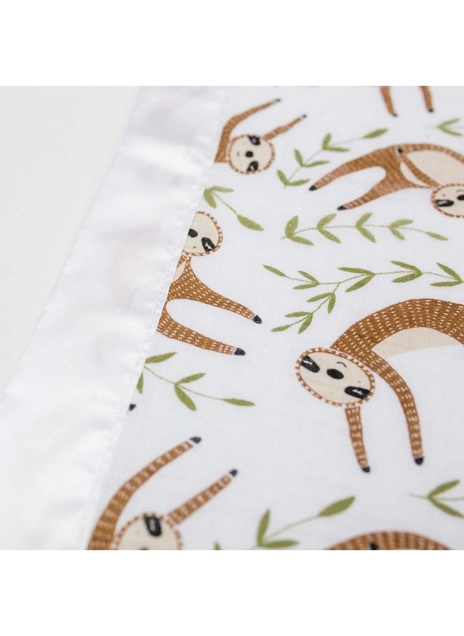 Baby Security Lovie Blankets| Unisex Softest Breathable Cotton Muslin Security Blanket With Silky Satin Trim| Neutral Comforting Blanket For Girls & Boys | 16In By 16 In| Sloth
