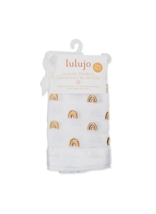 Security Lovey Blankets| Unisex Softest Breathable Cotton Muslin Security Blanket Set With Silky Satin Trim| Neutral Comforting Blanket For Girls & Boys| 16In X 16 In| Rainbows