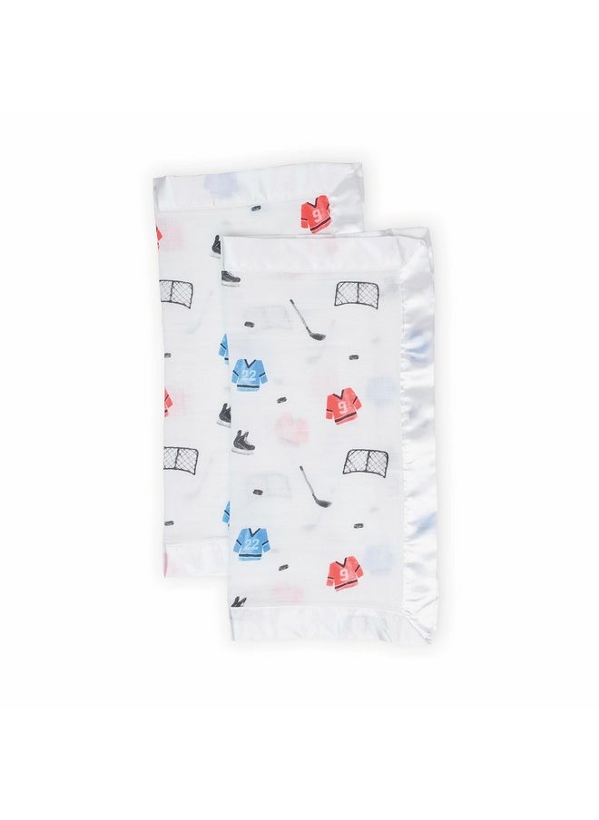 Baby Security Lovey Blankets| Unisex Softest Breathable Cotton Muslin Security Blanket With Silky Satin Trim| Neutral Comforting Blanket For Girls & Boys | 16In By 16 In| Hockey