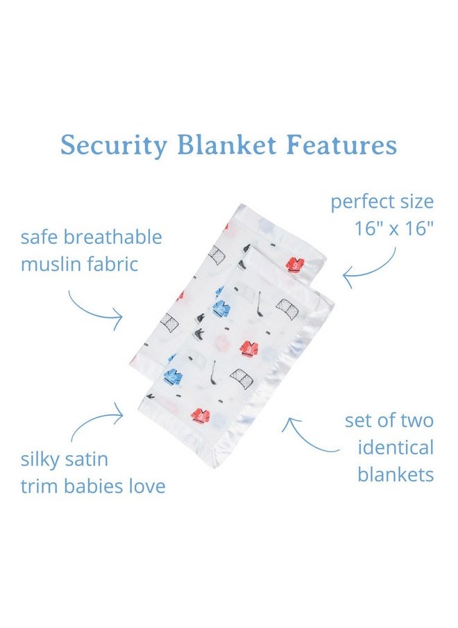 Baby Security Lovey Blankets| Unisex Softest Breathable Cotton Muslin Security Blanket With Silky Satin Trim| Neutral Comforting Blanket For Girls & Boys | 16In By 16 In| Hockey