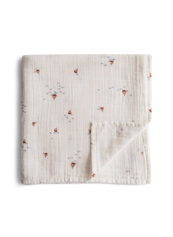 Muslin Baby Swaddle Blanket | 100% Organic Cotton (Boats)