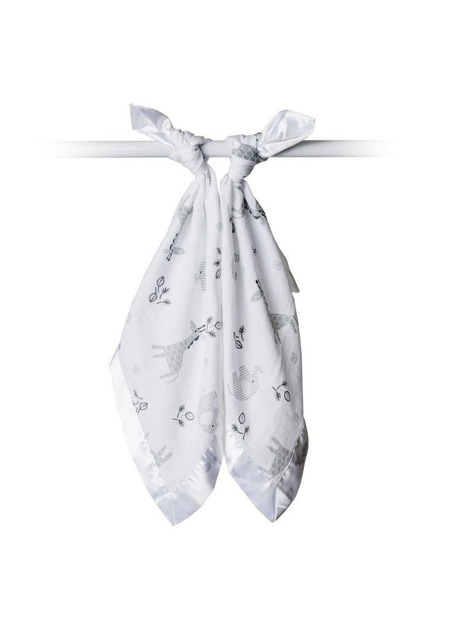 Baby Security Lovey Blankets| Unisex Softest Breathable Cotton Muslin Security Blanket With Silky Satin Trim| Neutral Comforting Blanket For Girls & Boys | 16In By 16 In| Afrique
