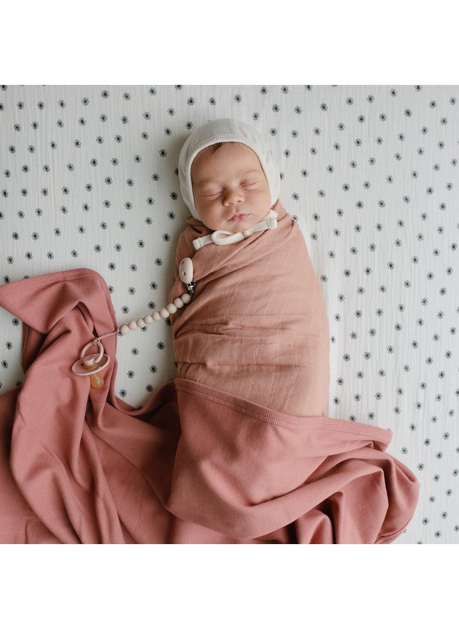 Extra Soft Baby Blanket | Organic Cotton Ribbed Receiving Blanket, Swaddle, Stroller | 35X35 Inch (Blush)