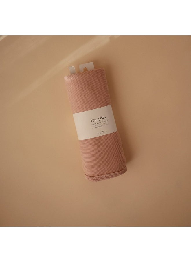 Extra Soft Baby Blanket | Organic Cotton Ribbed Receiving Blanket, Swaddle, Stroller | 35X35 Inch (Blush)