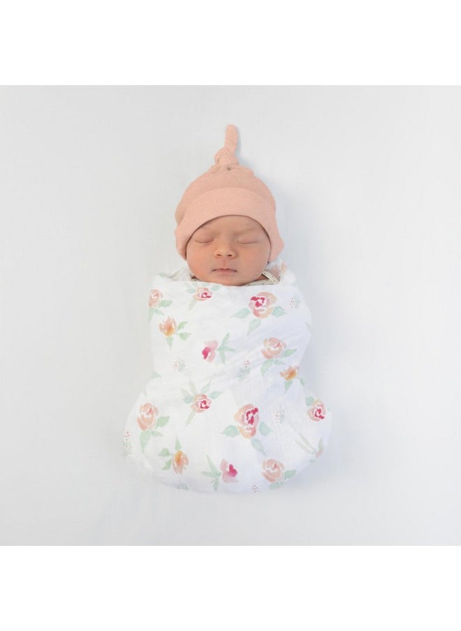 Cotton Muslin Swaddle Blankets For Baby Girl, Set Of 4, Receiving Blankets For Newborn, Baby Registry & Gift, 46X46 Inches, Watercolor Peachy Pink Floral