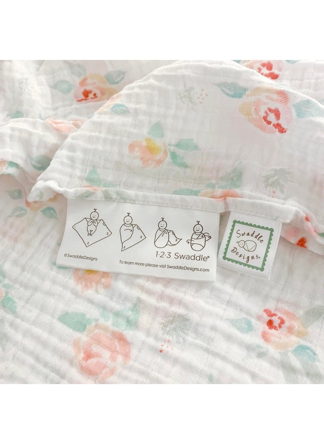 Cotton Muslin Swaddle Blankets For Baby Girl, Set Of 4, Receiving Blankets For Newborn, Baby Registry & Gift, 46X46 Inches, Watercolor Peachy Pink Floral