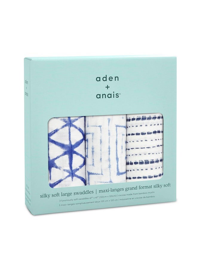 Silky Soft Swaddle Blanket,100% Bamboo Viscose Muslin Blankets For Girls & Boys, Baby Receiving Swaddles, Ideal Newborn & Infant Swaddling Set, 3 Pack, Indigo Shibori