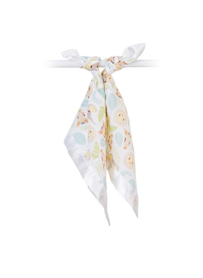 Baby Security Lovey Blankets| Unisex Softest Breathable Cotton Muslin Security Blanket With Silky Satin Trim| Neutral Comforting Blanket For Girls & Boys | 16In By 16 In| Jungle Safari