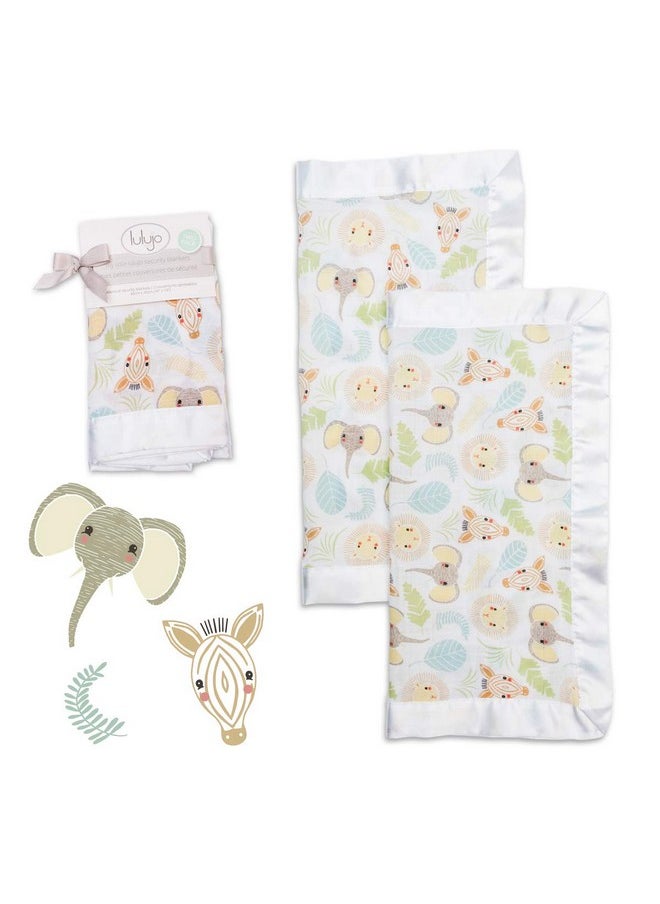 Baby Security Lovey Blankets| Unisex Softest Breathable Cotton Muslin Security Blanket With Silky Satin Trim| Neutral Comforting Blanket For Girls & Boys | 16In By 16 In| Jungle Safari