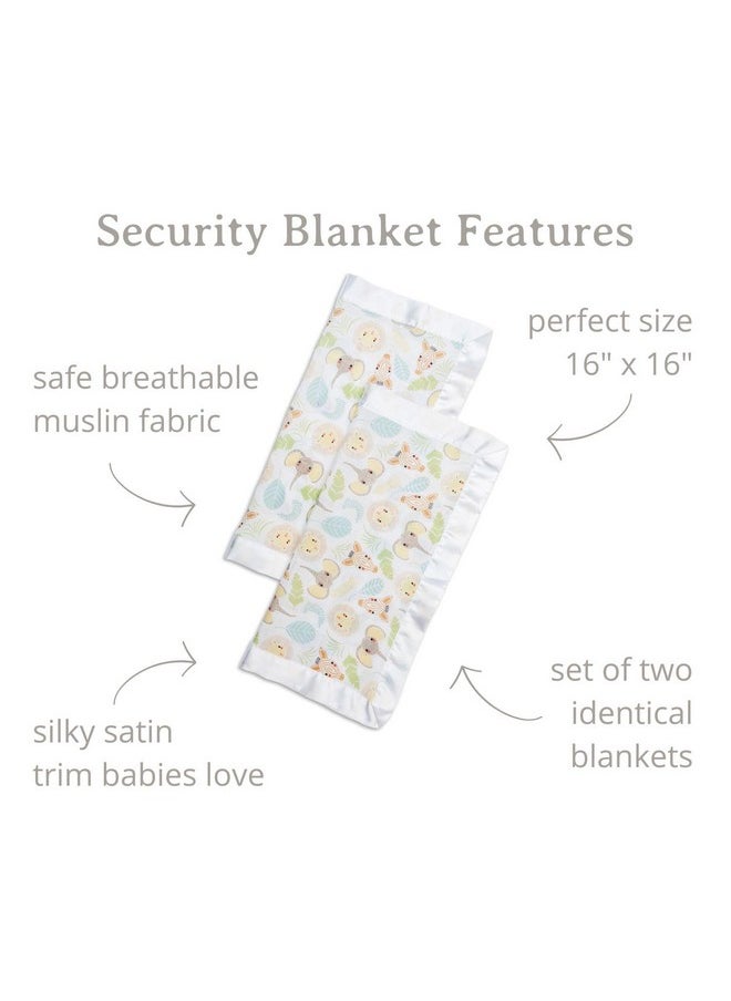 Baby Security Lovey Blankets| Unisex Softest Breathable Cotton Muslin Security Blanket With Silky Satin Trim| Neutral Comforting Blanket For Girls & Boys | 16In By 16 In| Jungle Safari
