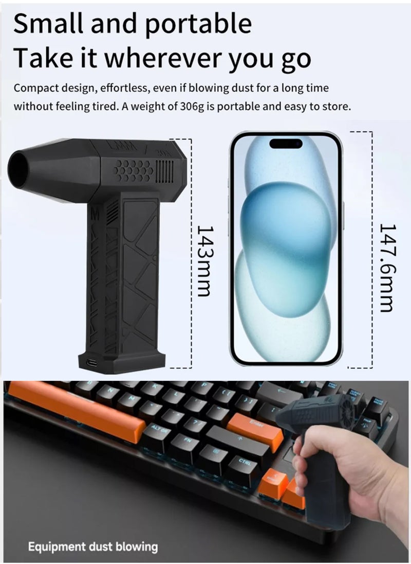 Mini Turbo Jet Fan Blower Electric Portable Air Duster Cordless 130000RPM High Speed Super Power Rechargeable Powerful Gun Type-C Rechargeable for Car Computer Keyboard Lens Outdoors Home