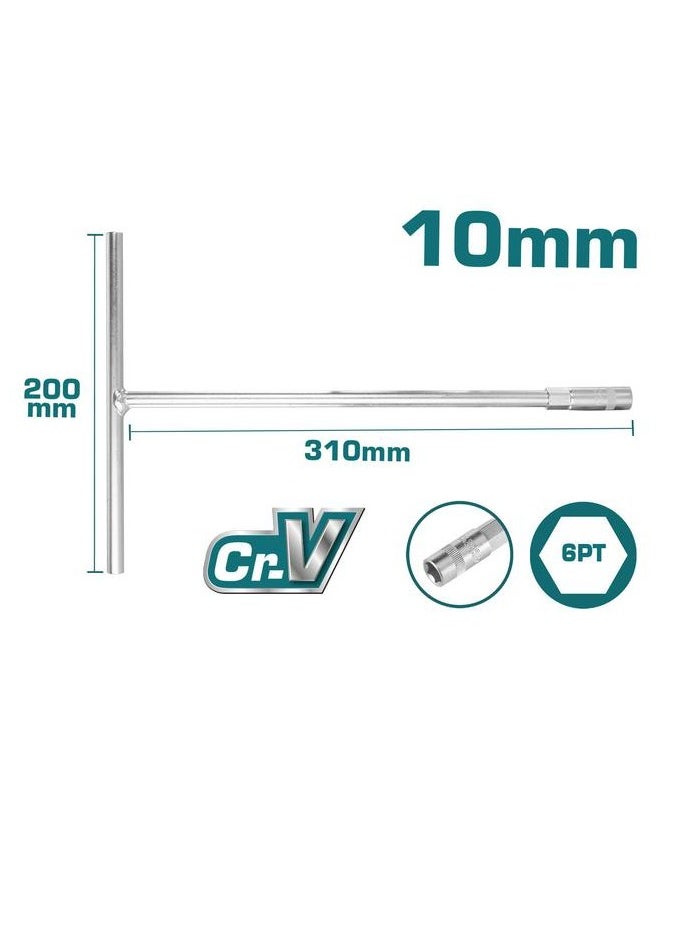 TOTAL T-Handle Socket Wrench 10mm - Chrome-Plated Cr-V Material for Automotive & DIY Use | 200mm Length