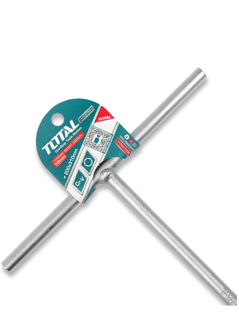 TOTAL T-Handle Socket Wrench 10mm - Chrome-Plated Cr-V Material for Automotive & DIY Use | 200mm Length