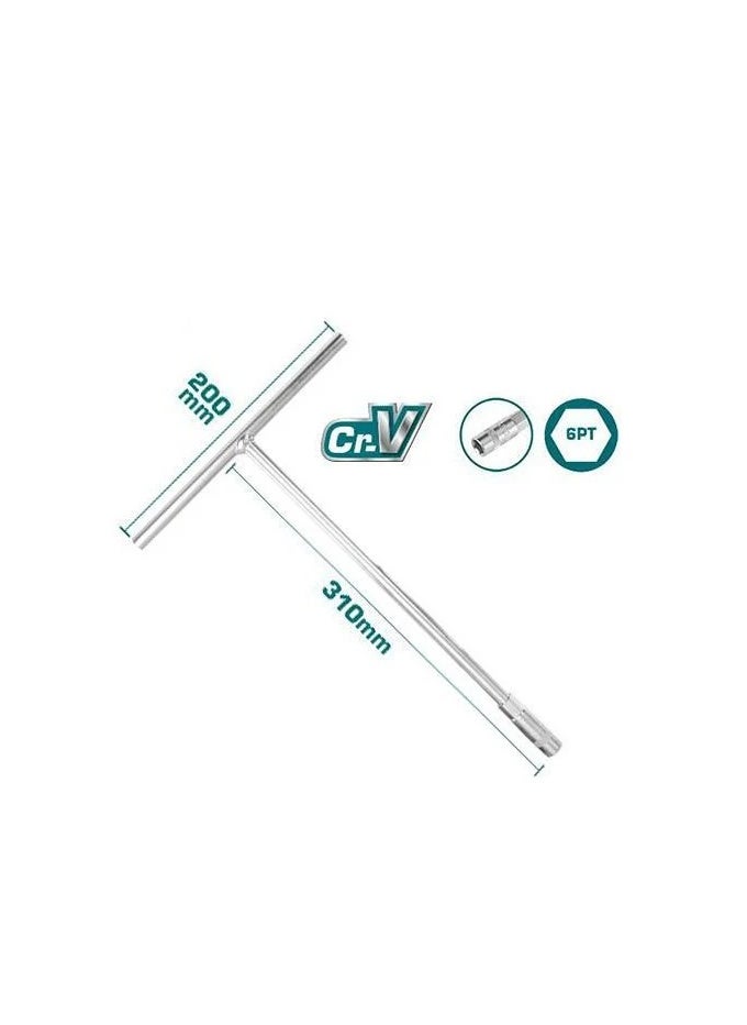TOTAL T-Handle Socket Wrench 10mm - Chrome-Plated Cr-V Material for Automotive & DIY Use | 200mm Length
