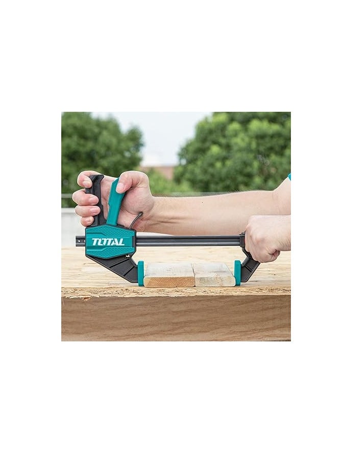 TOTAL Quick Bar Clamps 63x450mm - 60KG Maximum Clamp Force - Heavy-Duty Steel Construction for Woodworking, Metalworking, DIY Projects - 5x18mm Iron Ruler