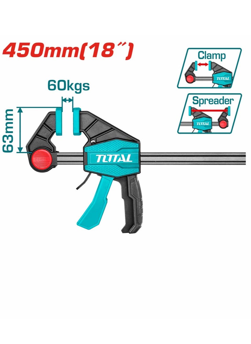 TOTAL Quick Bar Clamps 63x450mm - 60KG Maximum Clamp Force - Heavy-Duty Steel Construction for Woodworking, Metalworking, DIY Projects - 5x18mm Iron Ruler