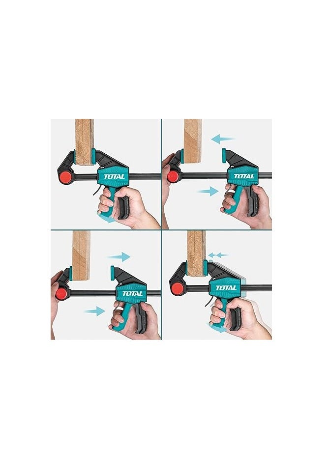 TOTAL Quick Bar Clamps 63x450mm - 60KG Maximum Clamp Force - Heavy-Duty Steel Construction for Woodworking, Metalworking, DIY Projects - 5x18mm Iron Ruler