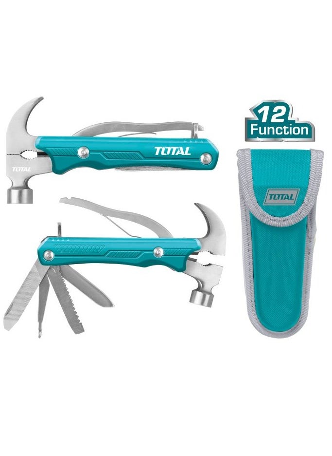 TOTAL 12-in-1 Multi-Function Hammer – Claw Hammer, Pliers, Wire Cutters, Screwdrivers, Wood Saw, Knife, & More – Compact Tool for Home Repairs, DIY, and Outdoor Use