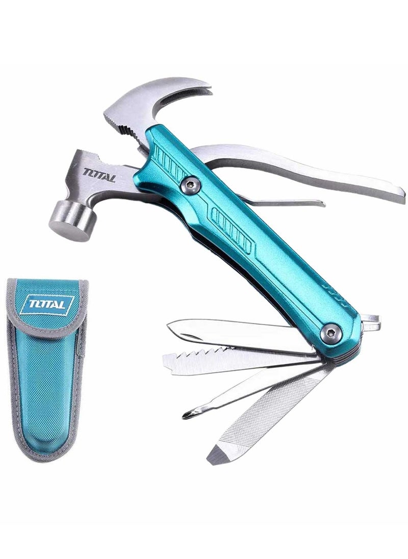 TOTAL 12-in-1 Multi-Function Hammer – Claw Hammer, Pliers, Wire Cutters, Screwdrivers, Wood Saw, Knife, & More – Compact Tool for Home Repairs, DIY, and Outdoor Use