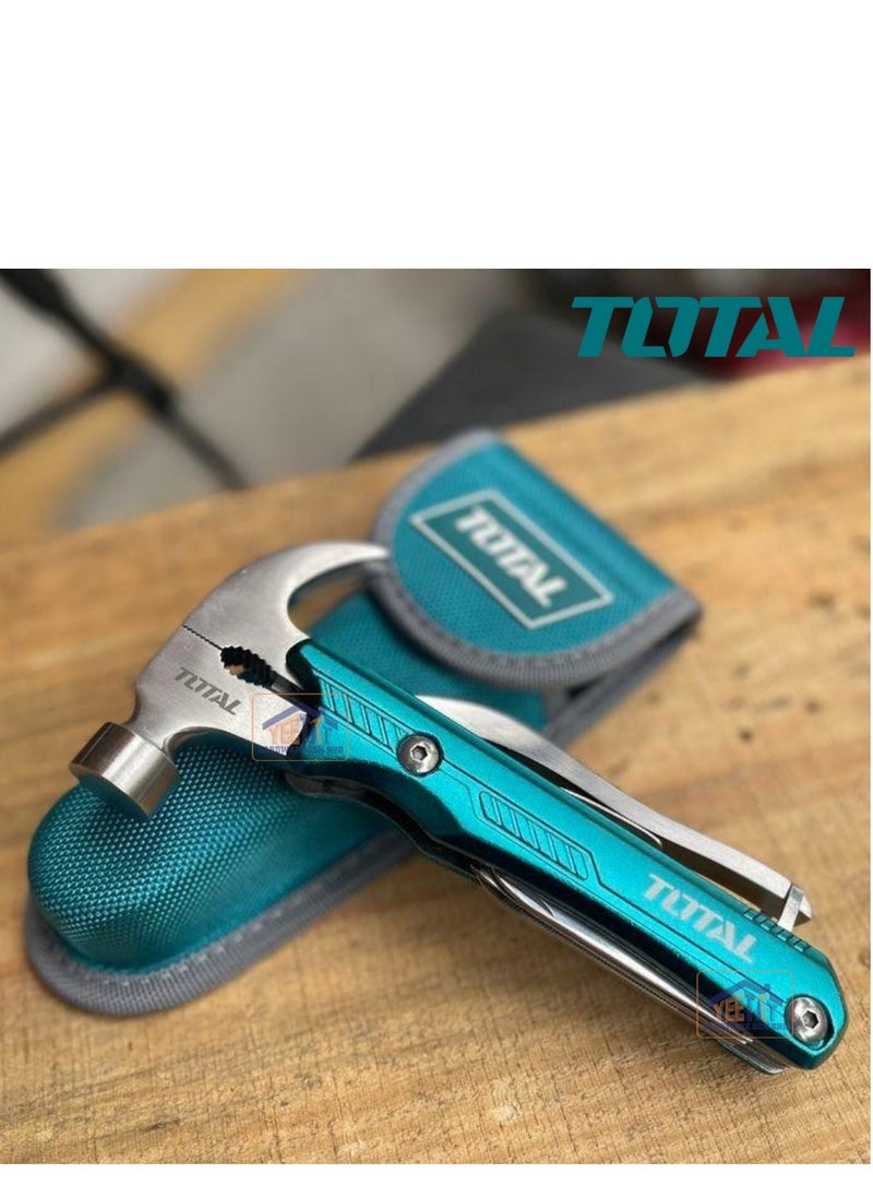 TOTAL 12-in-1 Multi-Function Hammer – Claw Hammer, Pliers, Wire Cutters, Screwdrivers, Wood Saw, Knife, & More – Compact Tool for Home Repairs, DIY, and Outdoor Use