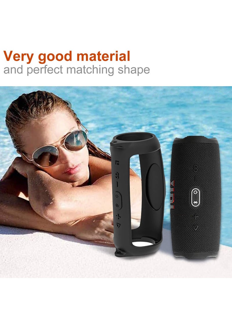 Silicone Case Cover for JBL Charge 5 Speaker Travel Protective Carrying Gel Soft Skin Waterproof Rubber Pouch with Shoulder Strap(Black)