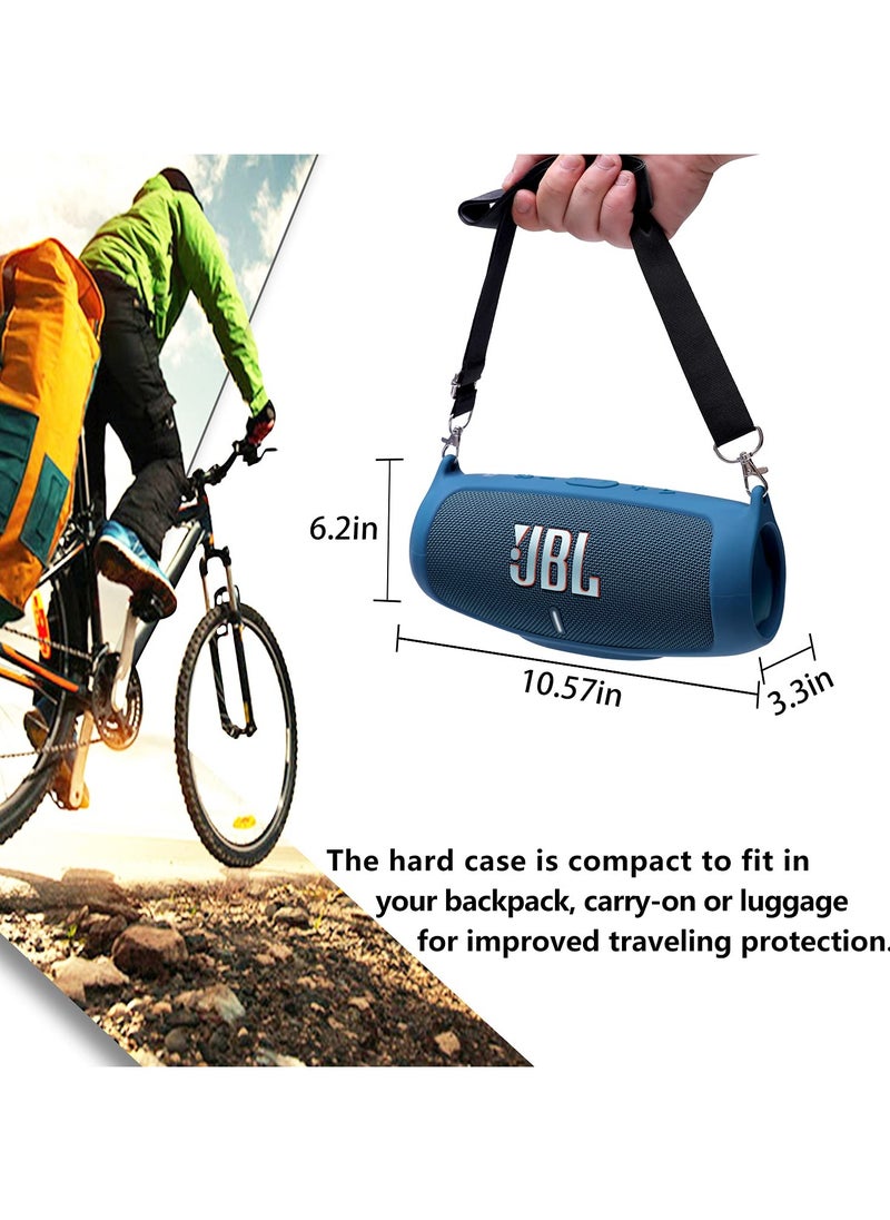 Silicone Case Cover for JBL Charge 5 Speaker Travel Protective Carrying Gel Soft Skin Waterproof Rubber Pouch with Shoulder Strap(Blue)