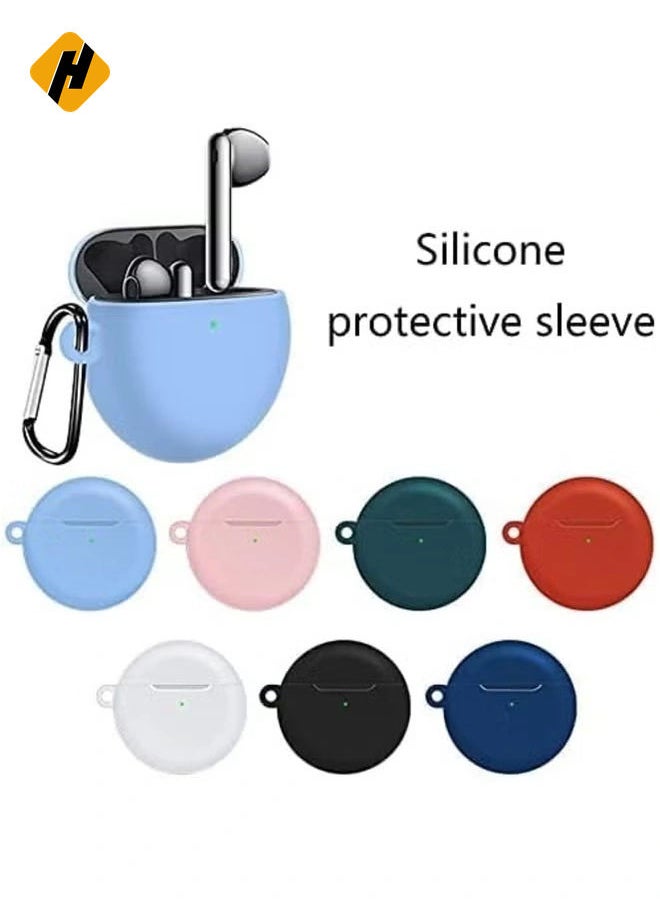 Silicone Case Cover for Huawei FreeBuds 3 - Anti-Shock Full Protection with Carabiner and Charging Port Accessibility - Sky Blue