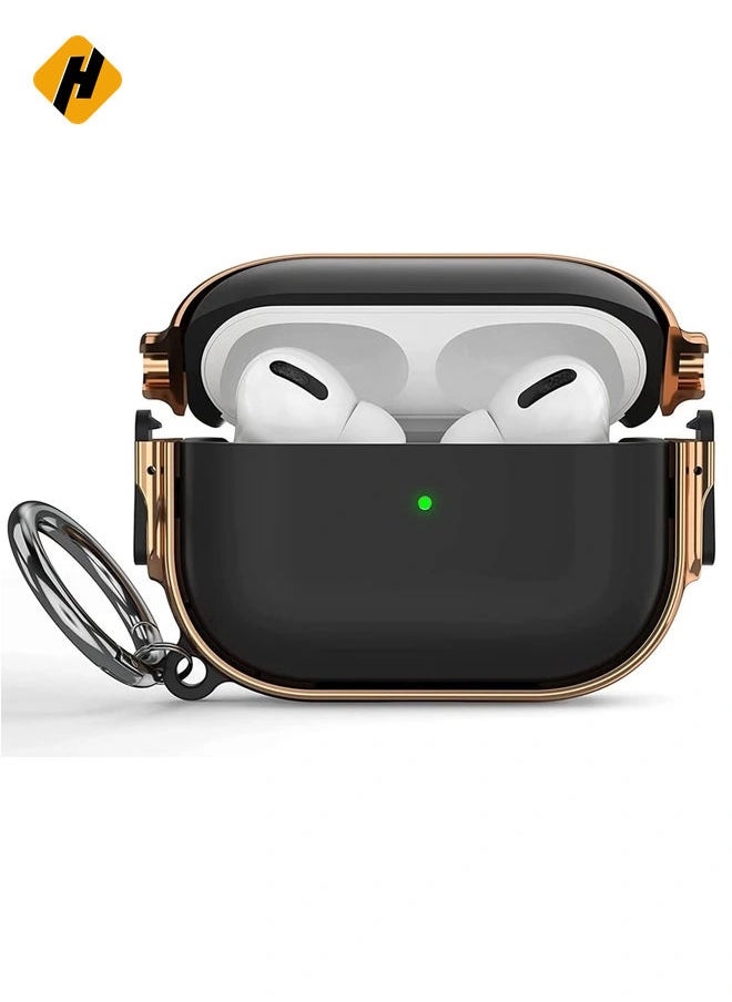 Electroplated Case for AirPods Pro 2nd generation 2022, Dual Side Secure Lock Full Body Shockproof Hard Shell Protective Case Cover with Keychain for AirPods Pro 2 (Black)